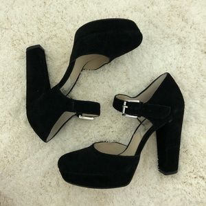 Black Suede Mary Jane Heels Michael Koran 6.5